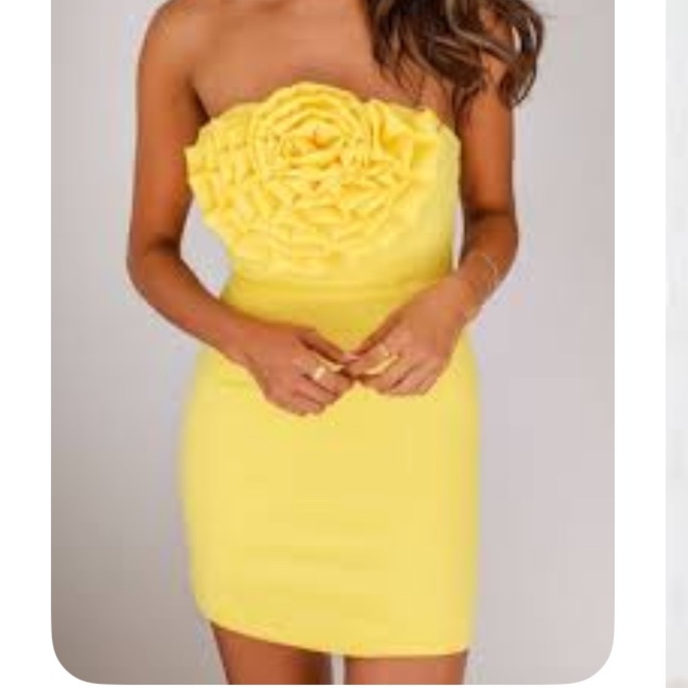 Hausen Strapless Yellow Dress with Flower Detail